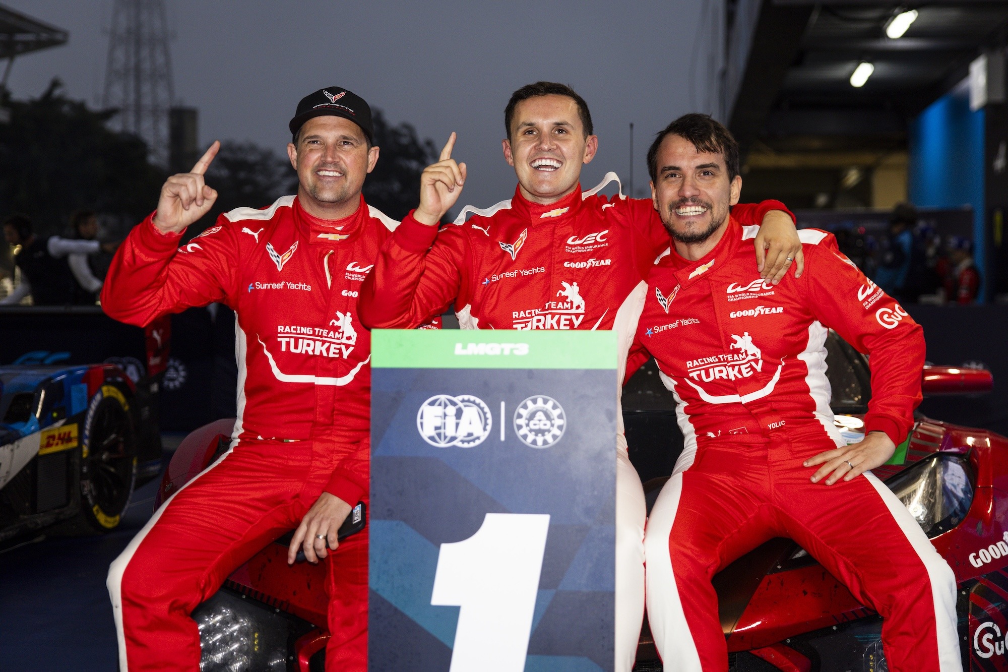 34 DEMPSEY Peter (irl), EASTWOOD Charlie (irl), YOLUC Salih (tur), Racing Team Turkey by TF, Corvette Z06 GT3.R #34, LM GT3, celebrating their win during the 6 Hours of Sao Paulo 2026, 4th round of the 2026 FIA World Endurance Championship, from July 10 to 12, 2026 on the Interlagos Circuit in Sao Paulo, Brazil - Photo Julien Delfosse / DPPI